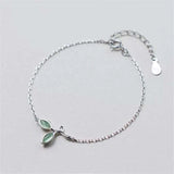 925 Silver Green Leaf Charm Bracelet Link Chain Adjustable Women Jewelry