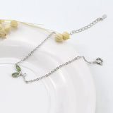 925 Silver Green Leaf Charm Bracelet Link Chain Adjustable Women Jewelry