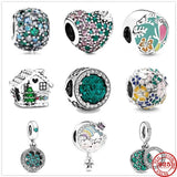 925 Silver Green Ocean Mosaic Ball Pendant for DIY Bracelet