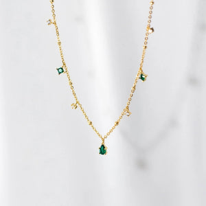 925 Silver Green Zircon Charm Choker Necklace with Tassel Chain