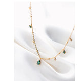 925 Silver Green Zircon Charm Choker Necklace with Tassel Chain