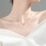 925 Silver Green Zircon Charm Choker Necklace with Tassel Chain