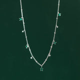 925 Silver Green Zircon Charm Choker Necklace with Tassel Chain