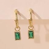 925 Silver Green Square Zircon Pendant Earrings Women Hook 18K Plated