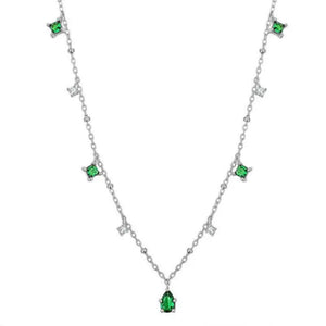 925 Silver Green Zirconia Drop Necklace Charm Choker