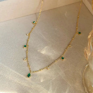 925 Silver Green Zirconia Drop Necklace Charm Choker