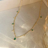 925 Silver Green Zirconia Drop Necklace Charm Choker