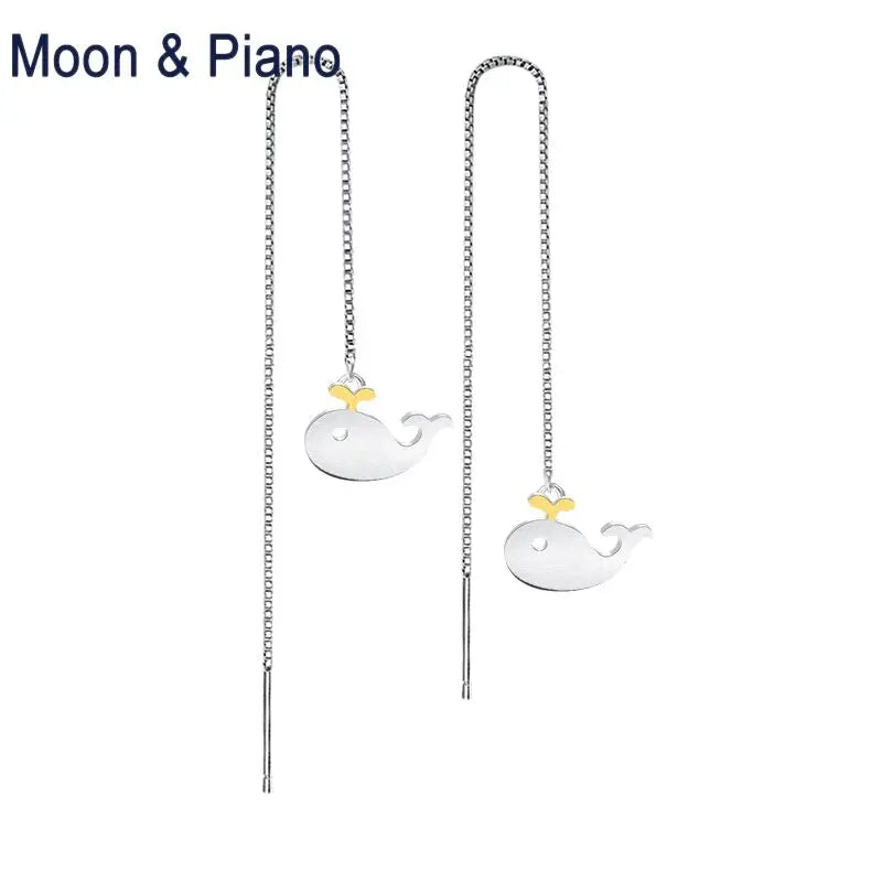925 Silver Grey Whale Drop Earrings for Woman