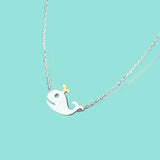 925 Silver Grey Whale Pendant Necklace Romantic for Woman Fish Jewelry