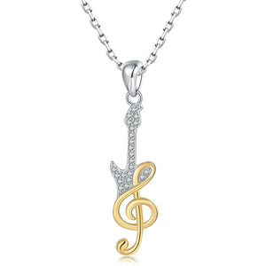 925 Silver Guitar Music Note Necklace Bass Guitar Pendant