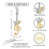 925 Silver Guitar Music Note Necklace Bass Guitar Pendant