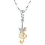 925 Silver Guitar Music Note Necklace Bass Guitar Pendant