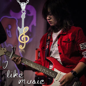 925 Silver Guitar Music Note Necklace Bass Guitar Pendant