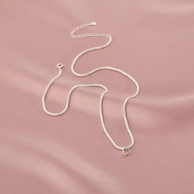 925 Silver Gypsophila Choker Necklace Olive Green Zircon