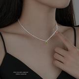 925 Silver Gypsophila Necklace Olive Green Zircon Collarbone Chain