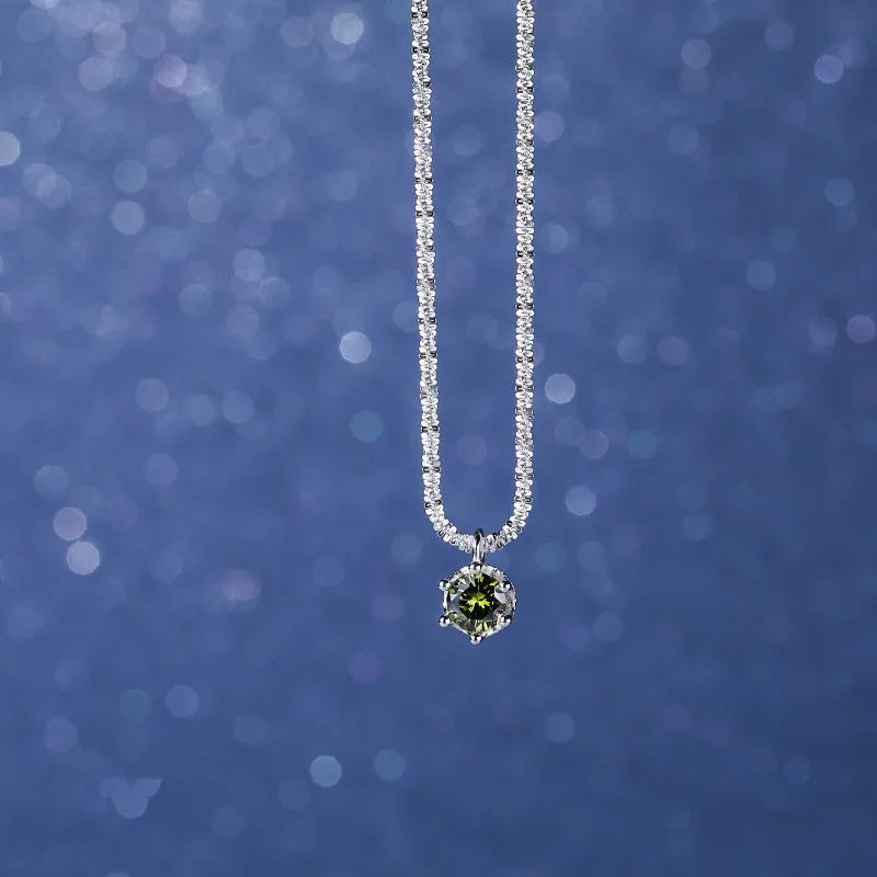 925 Silver Gypsophila Necklace Olive Green Zircon Collarbone Chain