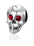 Sterling Silver Halloween Red Eye Skull Charm Bead for Bracelet Necklace