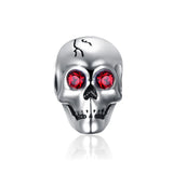 Sterling Silver Halloween Red Eye Skull Charm Bead for Bracelet Necklace