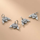 925 Sterling Silver Love Angel Dangle Charm Matte Necklace