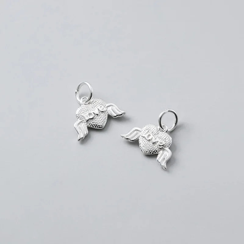 925 Sterling Silver Love Angel Dangle Charm Matte Necklace