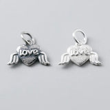 925 Sterling Silver Love Angel Dangle Charm Matte Necklace