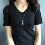 925 Silver Vintage Feather Pendant Necklace with Zircon