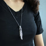 925 Silver Vintage Feather Pendant Necklace with Zircon