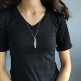 925 Silver Vintage Feather Pendant Necklace with Zircon