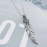 925 Silver Vintage Feather Pendant Necklace with Zircon