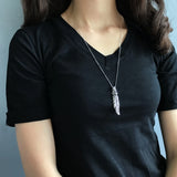925 Silver Vintage Feather Pendant Necklace with Zircon