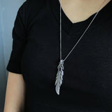 925 Silver Vintage Feather Pendant Necklace with Zircon