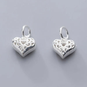 925 Silver Heart Charm Pendants 10x10mm Hollow Women Jewelry DIY Charms