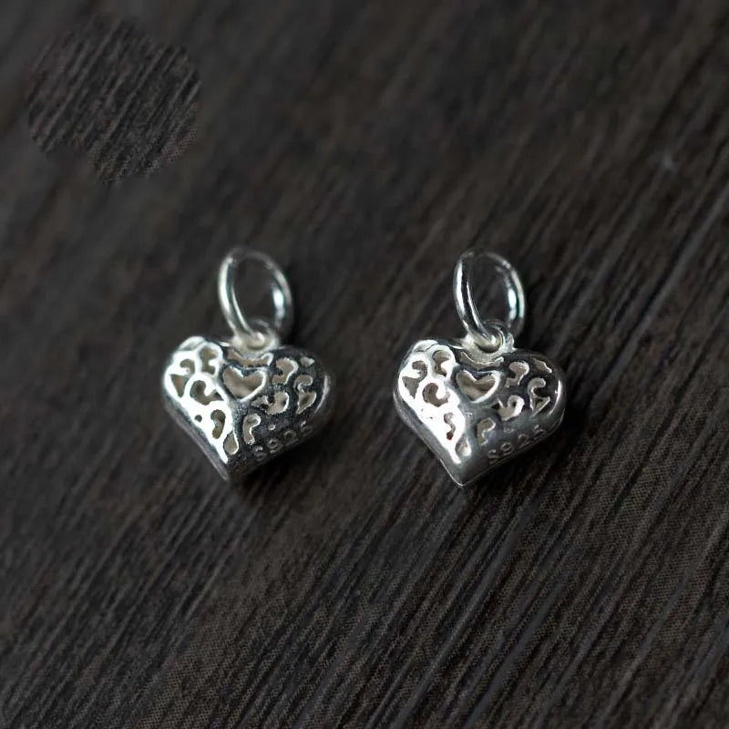 925 Silver Heart Charm Pendants 10x10mm Hollow Women Jewelry DIY Charms