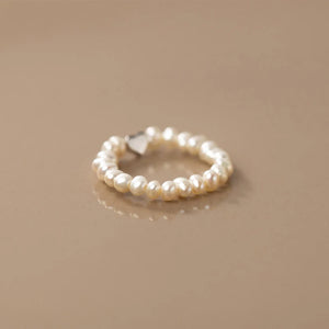 925 Silver Fresh Water Pearl Heart Elastic Ring