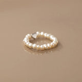 925 Silver Fresh Water Pearl Heart Elastic Ring