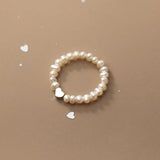 925 Silver Fresh Water Pearl Heart Elastic Ring
