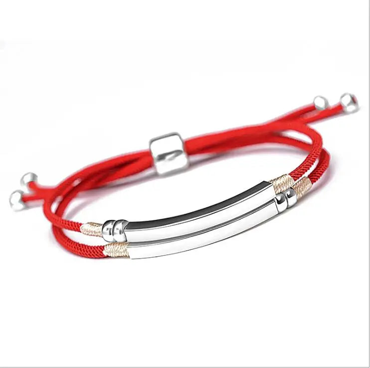 925 Silver Pink Red Rope Name Bracelet Engraved Two Layers Personalized Jewelry