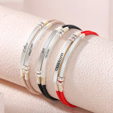 925 Silver Pink Red Rope Name Bracelet Engraved Two Layers Personalized Jewelry