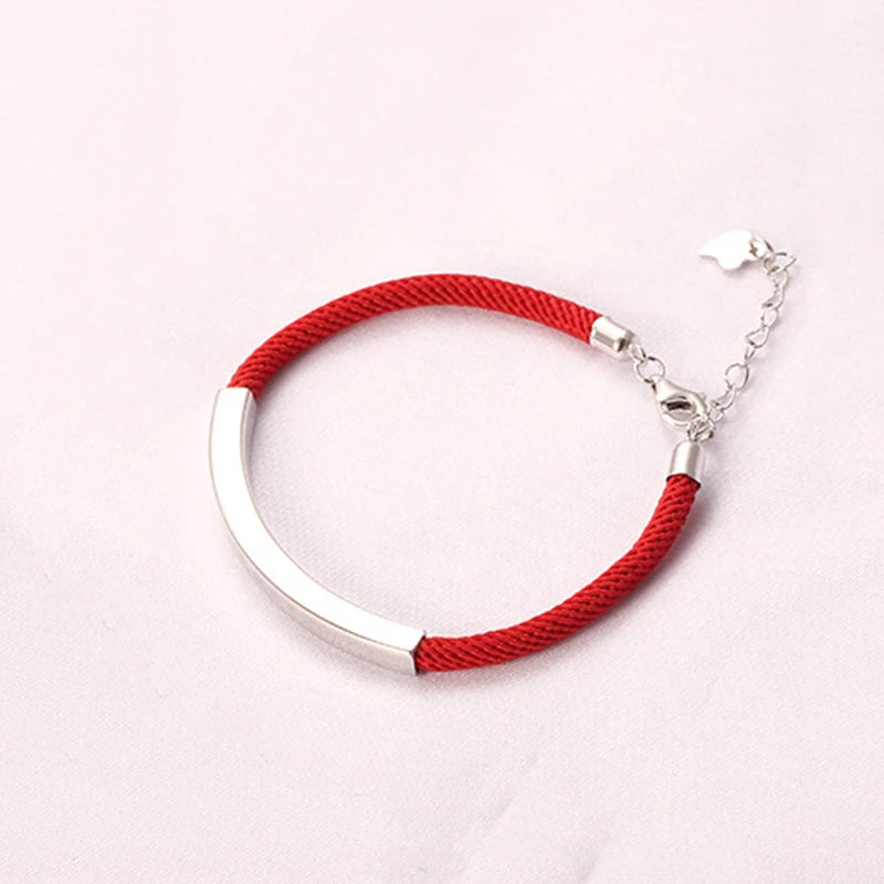 925 Sterling Silver Red Rope Name Bracelet Engraved Date Letter Lover's Bangles
