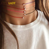 925 Silver Colorful Thread Necklace Heart Tear Drop Square CZ Choker