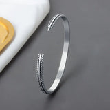 925 Silver Vintage Feather Cuff Charm Bracelet Bangle Women Men Wedding Jewelry