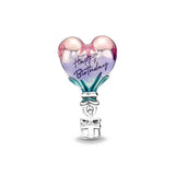 925 Silver Happy Birthday Balloon Charm Bead Bracelet DIY Gift