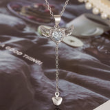 925 Silver Heart Angel Wings Pendant Choker Necklace Women Jewelry