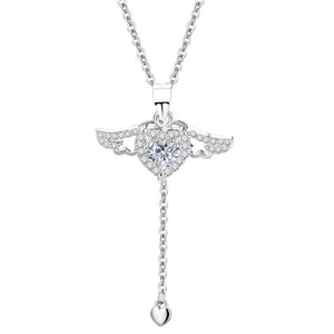 925 Silver Heart Angel Wings Pendant Choker Necklace Women Jewelry