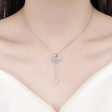 925 Silver Heart Angel Wings Pendant Choker Necklace Women Jewelry