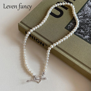 925 Silver Heart Arrow Necklace Shell Pearl Women Engagement Gift Girls Choker