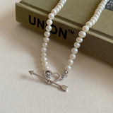 925 Silver Heart Arrow Necklace Shell Pearl Women Engagement Gift Girls Choker