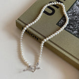 925 Silver Heart Arrow Necklace Shell Pearl Women Engagement Gift Girls Choker