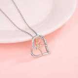925-Silver Heart Ballet Dance Pendant Necklace with Cubic Zirconia