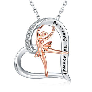 925-Silver Heart Ballet Dance Pendant Necklace with Cubic Zirconia